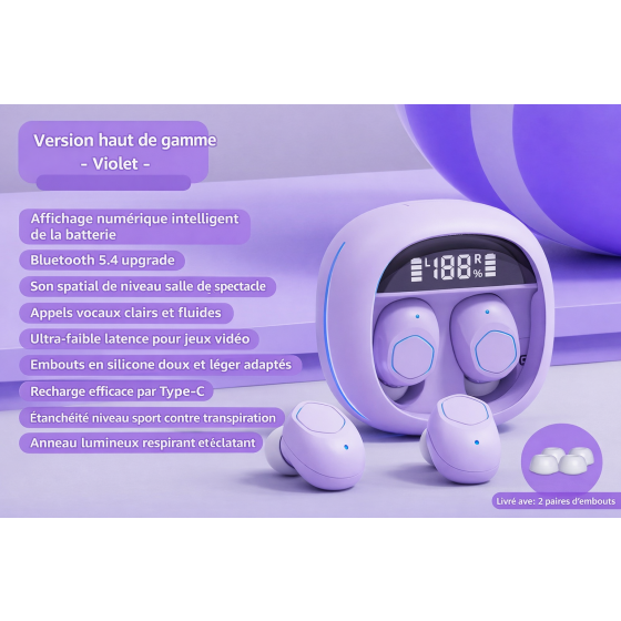 Casque bluetooth sans fil 2025 nouveau dans l\'oreille réduction du bruit pour les hommes et les femmes ultra longue durée d\'utilisation indolore sport haute qualité sonore