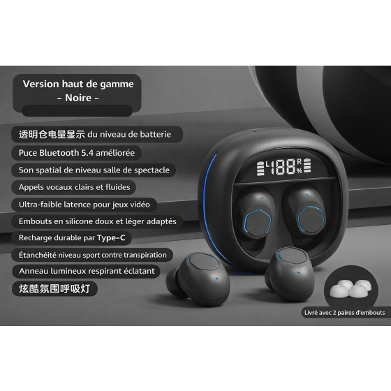 Casque bluetooth sans fil 2025 nouveau dans l\'oreille réduction du bruit pour les hommes et les femmes ultra longue durée d\'utilisation indolore sport haute qualité sonore