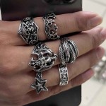 6 ensembles anneau de crâne homme européen américain exagère niche vintage gothique punk hip-hop unique anneau accessoires