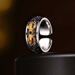 Vintage tibétain faire vieux saphir xiangyun diamond pilon anneau homme tracé or descendu pilon mortier anneau d\'index vivant