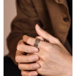 Vintage tibétain faire vieux saphir xiangyun diamond pilon anneau homme tracé or descendu pilon mortier anneau d\'index vivant