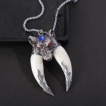 Hip hop tisco collier femme ancient big fang proto loup roi oeil rouge bleu ciel pendentif homme personnalité cadeau du jour