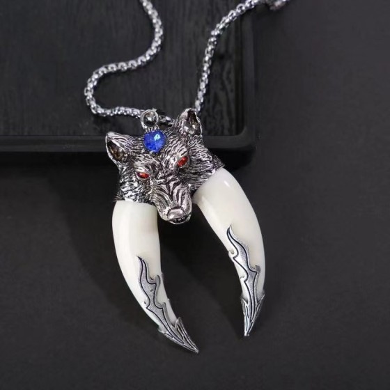 Hip hop tisco collier femme ancient big fang proto loup roi oeil rouge bleu ciel pendentif homme personnalité cadeau du jour