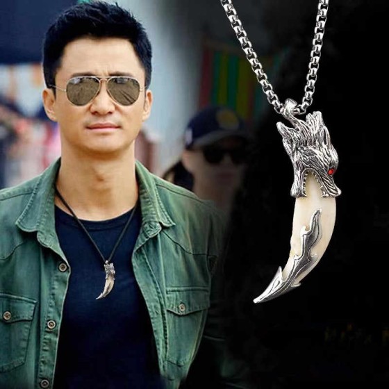 Hip hop tisco collier femme ancient big fang proto loup roi oeil rouge bleu ciel pendentif homme personnalité cadeau du jour