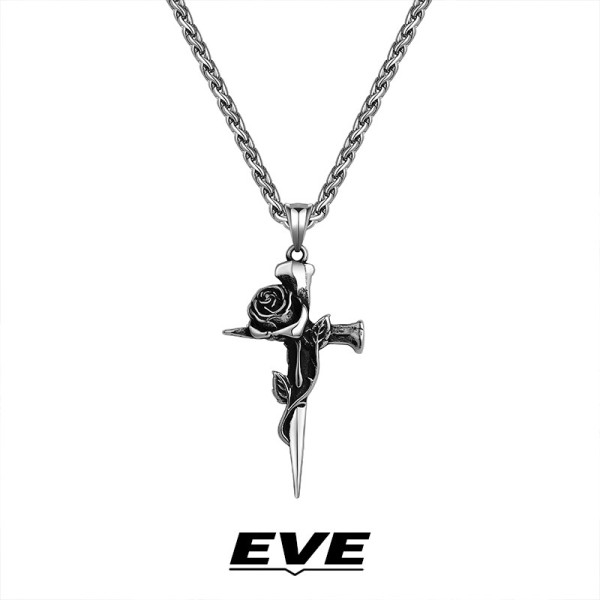 EVE rose croix collier hommes tendance lumière luxe niche premium design sens hommes vintage titane acier pendentif