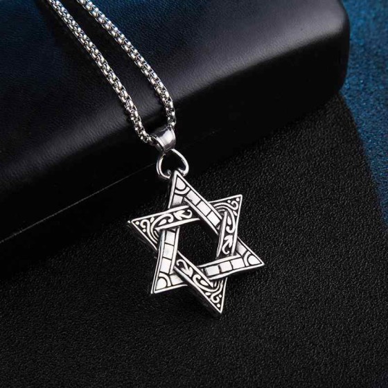 Collier ins hexagrama pendentif européen et américain étudiant couple personnalité titane acier homme femme pendentif