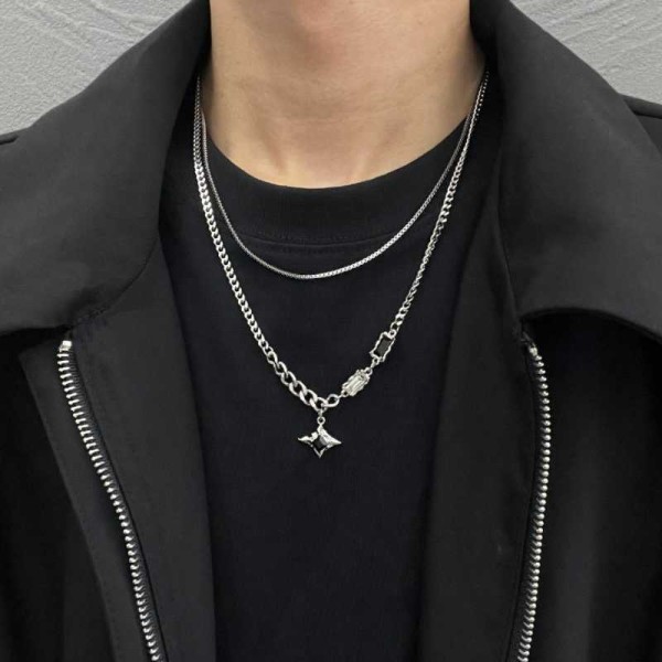 GUANG shing muang collier double couche hommes tendance hip hop lumière luxe petites chaînes chandails femmes haut de gamme sens empilé chaîne de survêtement