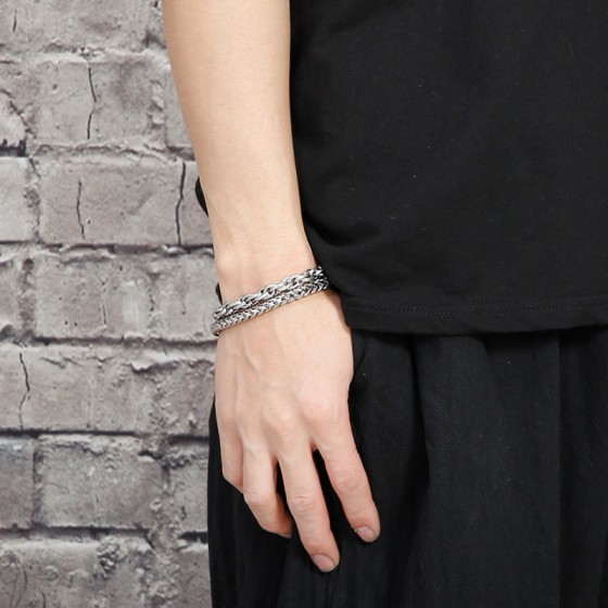 Vintage titane acier double couche bracelet homme tendance personnalité simple hip-hop hommes main bijoux ins niche design homme accessoires