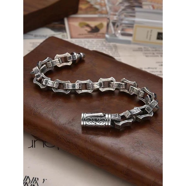 Bracelet argenté eau ondulée irrégulière plaqué argent homme grossier style domination simple europe et amérique locomotive hip hop main décoration