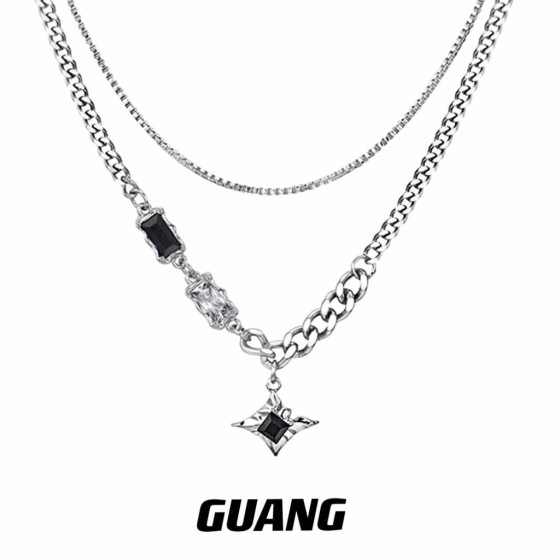 GUANG shing muang collier double couche hommes tendance hip hop lumière luxe petites chaînes chandails femmes haut de gamme sens empilé chaîne de survêtement