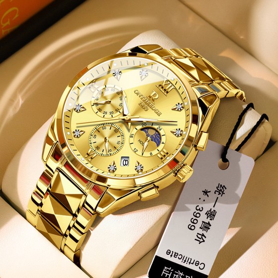 Montre d\'or Suisse authentique mécanique mens montre 2025 nouvelle phase de lune pour hommes entièrement imperméable à l\'eau montre à quartz lumineuse